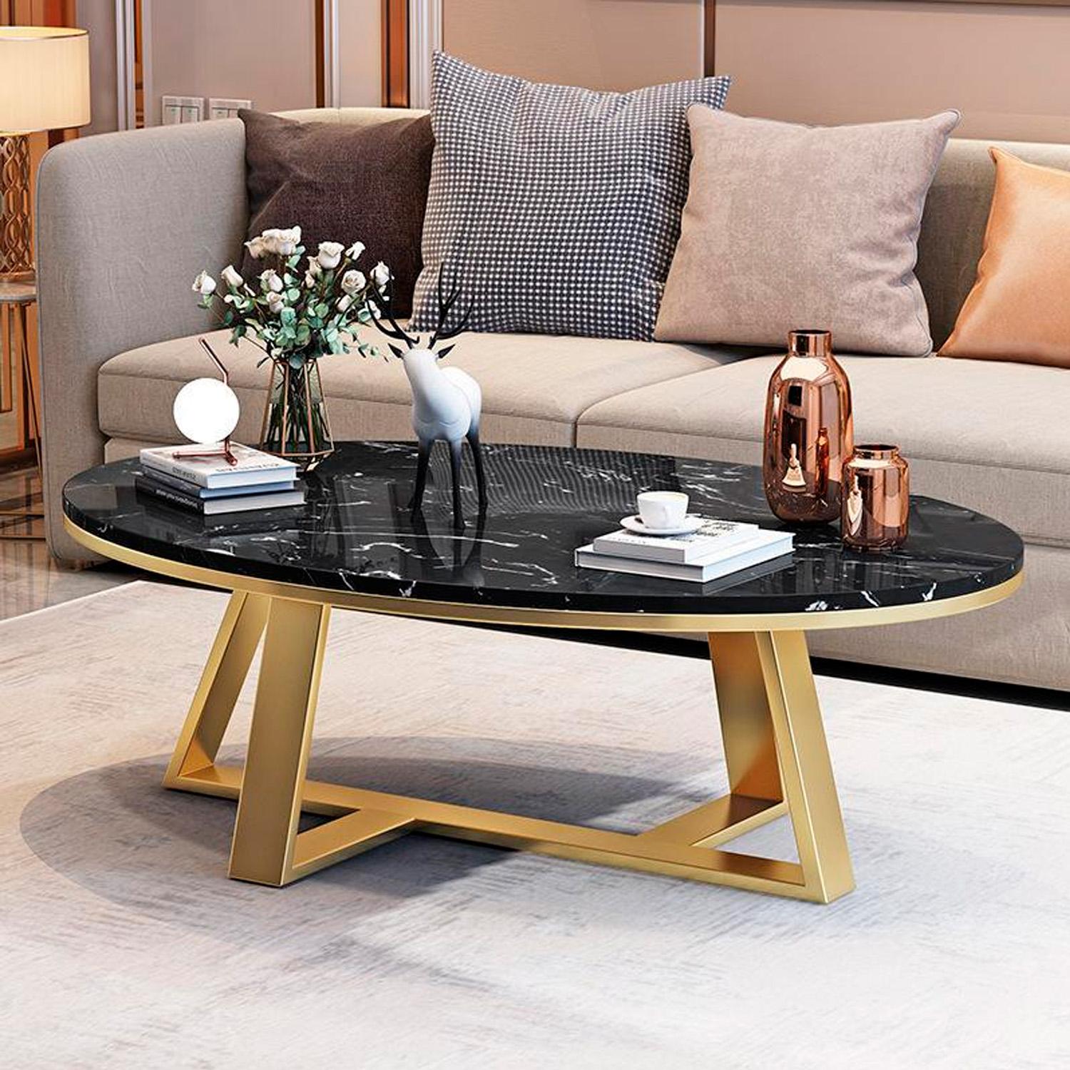 MESA DE CENTRO OVALADA DISEÑO MARMOL 120*60*45CM CHIC HOME - BLANCO - 5