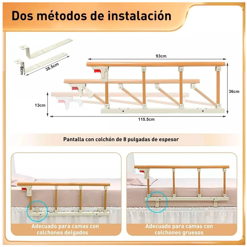 BARANDA DE CAMA LATERAL ANTI CAIDA PARA CUIDADO ADULTO MAYOR MARRON - CAFE - 6