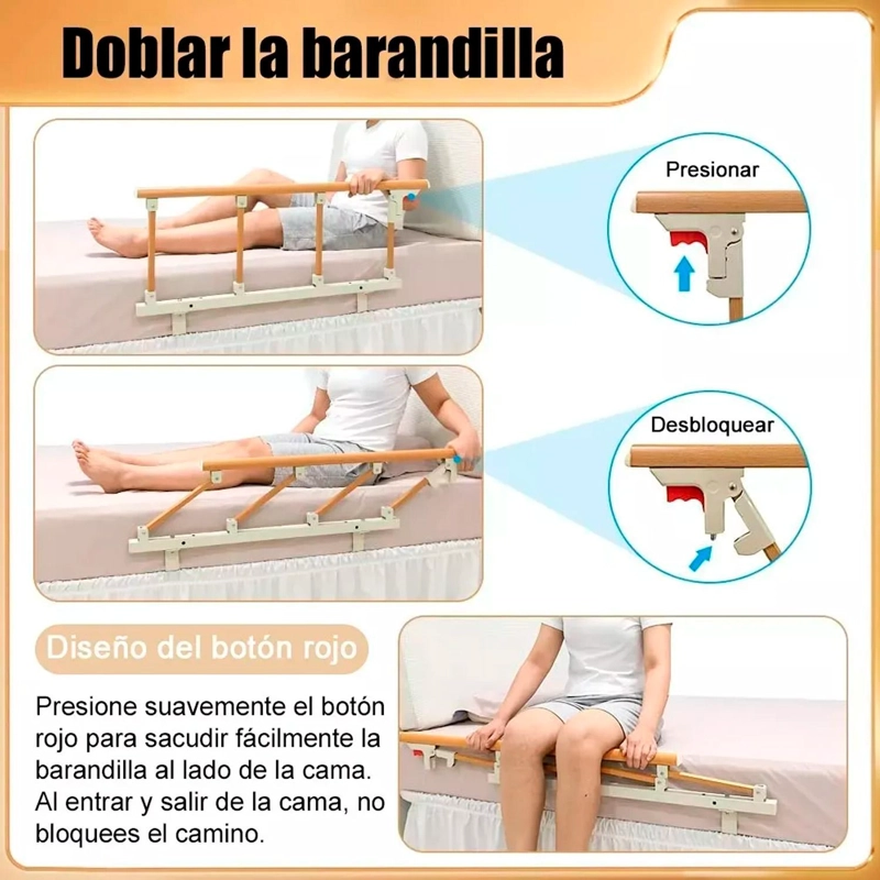 BARANDA DE CAMA LATERAL ANTI CAIDA PARA CUIDADO ADULTO MAYOR MARRON - CAFE - 7