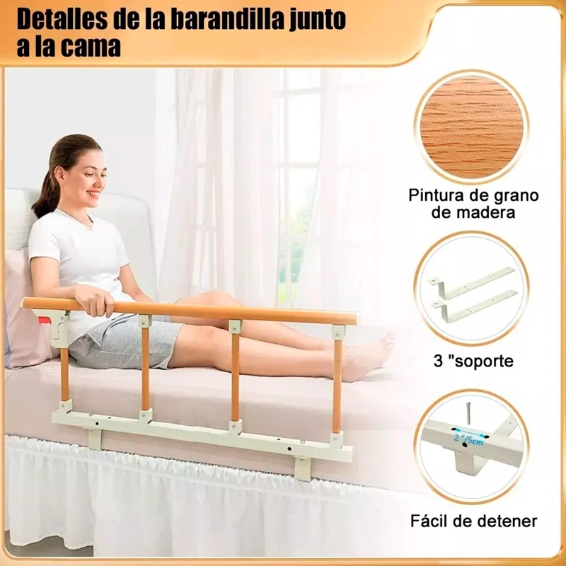 BARANDA DE CAMA LATERAL ANTI CAIDA PARA CUIDADO ADULTO MAYOR MARRON - CAFE - 8