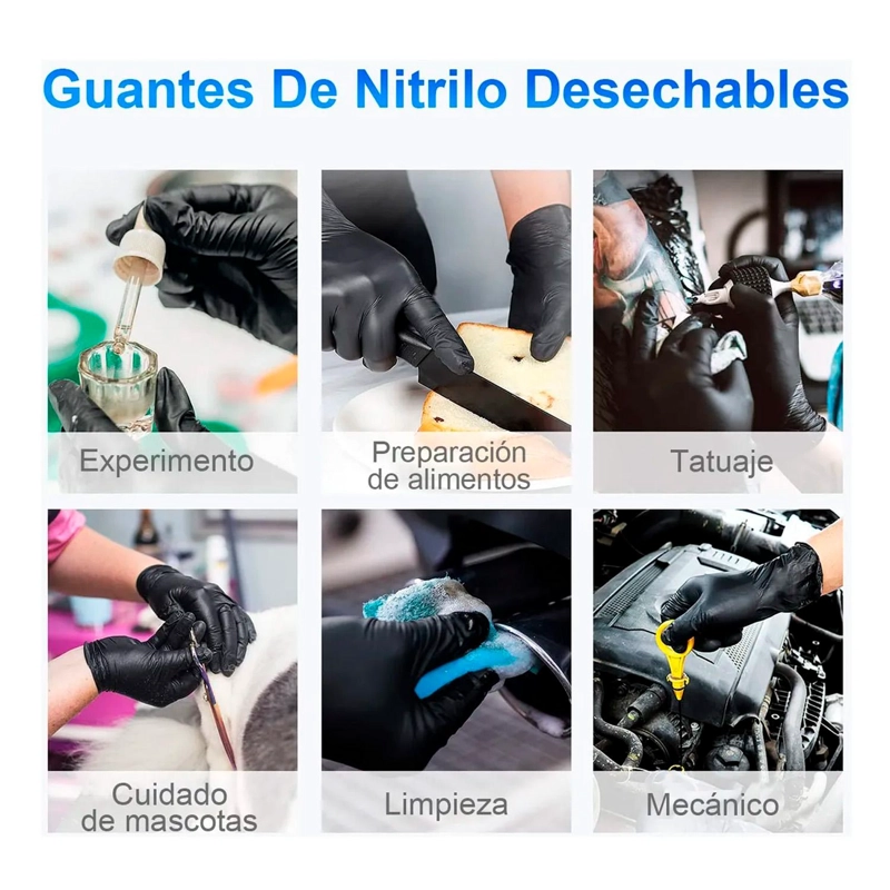 GUANTES DE NITRILO TALLAS S, M, L, XL COLORES NOVACURE - NEGRO - L - 5