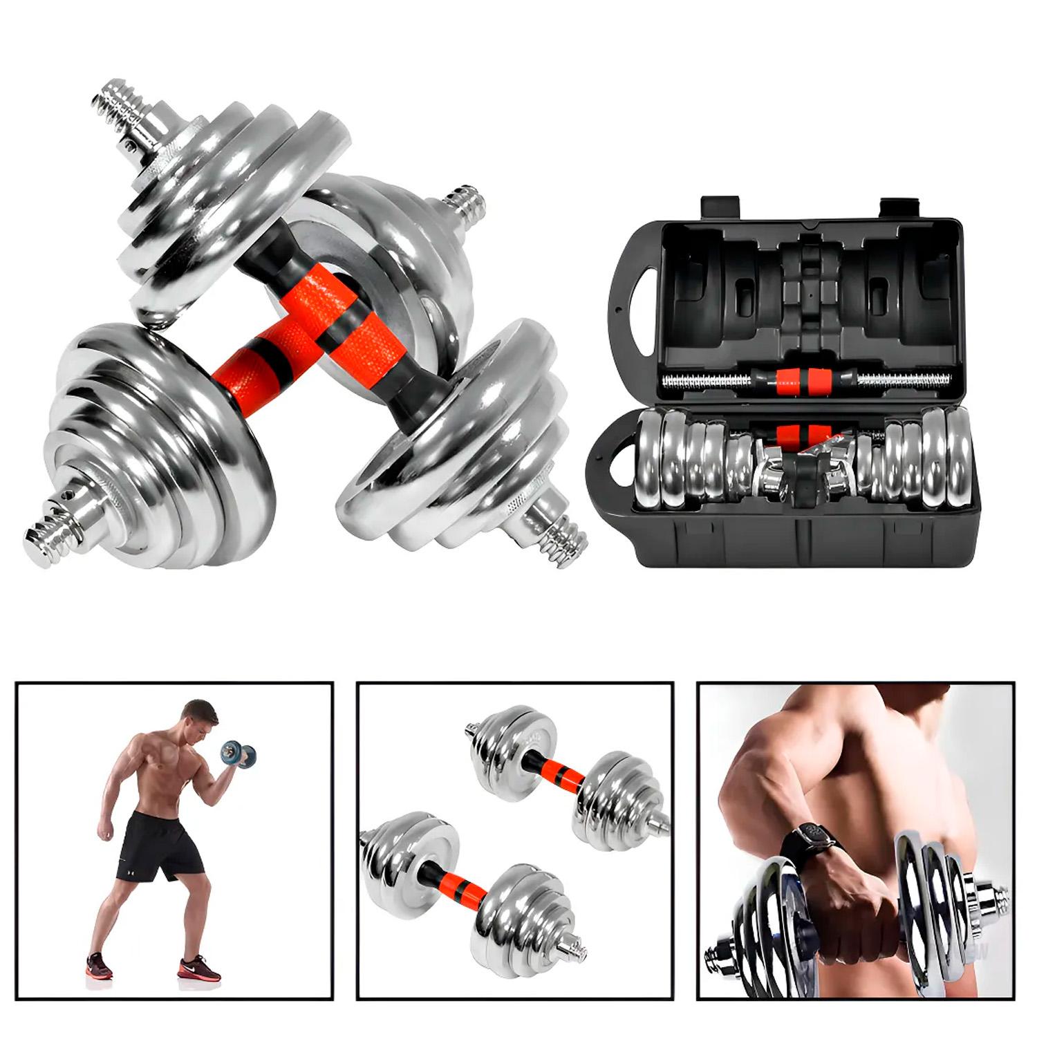 SET DE MANCUERNAS CROMADAS AJUSTABLES 20 KG MALETIN COLOR CROMADO BOOST FITNESS - 1