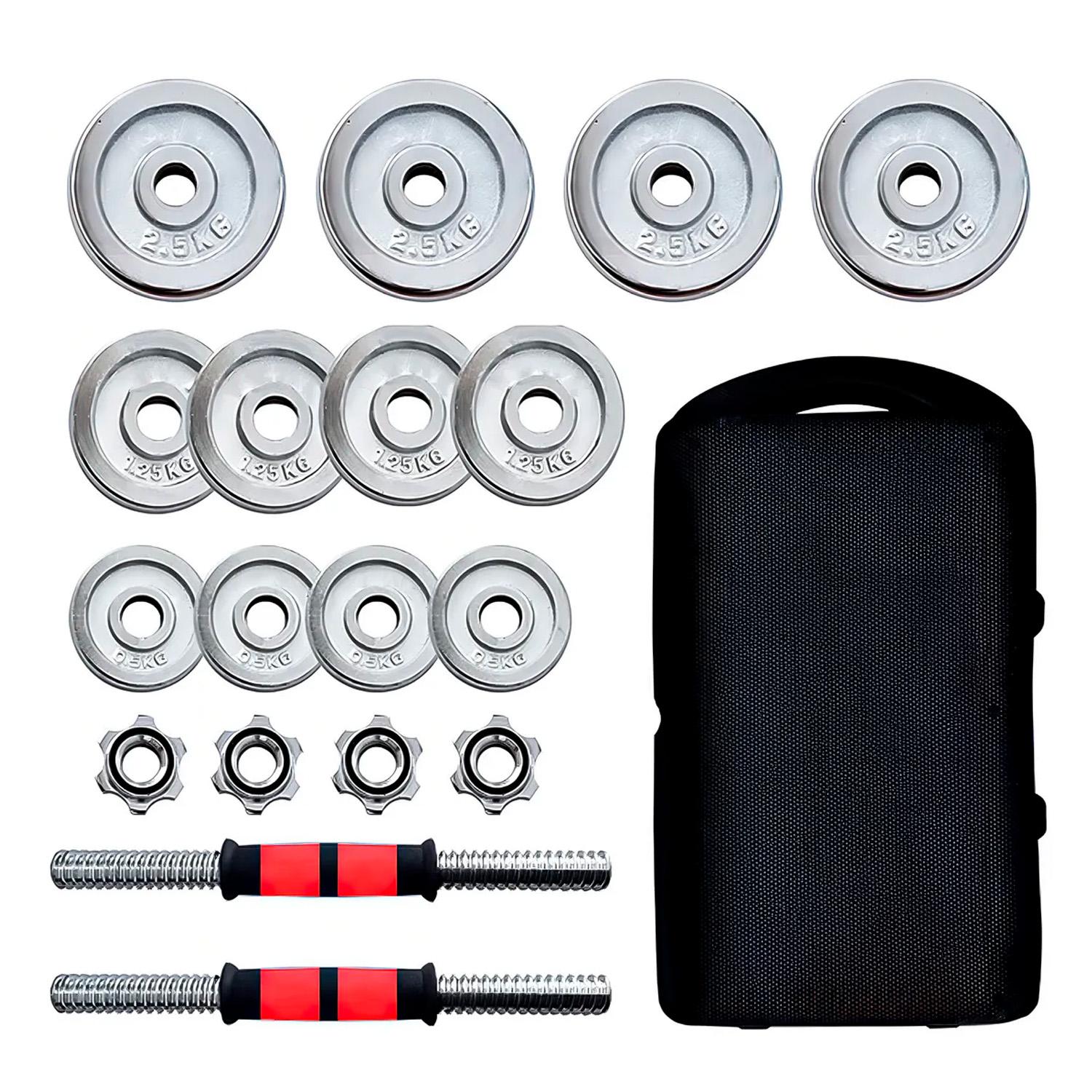 SET DE MANCUERNAS CROMADAS AJUSTABLES 20 KG MALETIN COLOR CROMADO BOOST FITNESS - 2