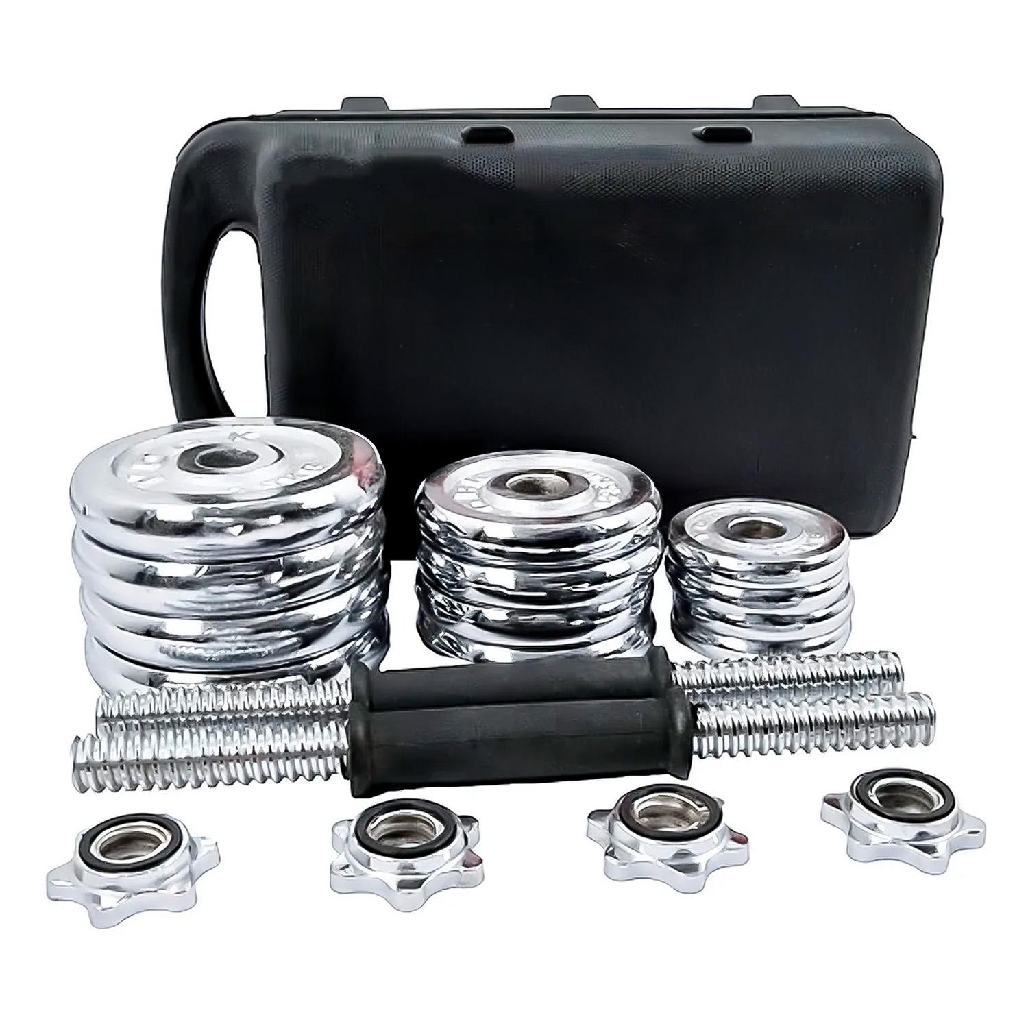 SET DE MANCUERNAS CROMADAS AJUSTABLES 20 KG MALETIN COLOR CROMADO BOOST FITNESS - 4