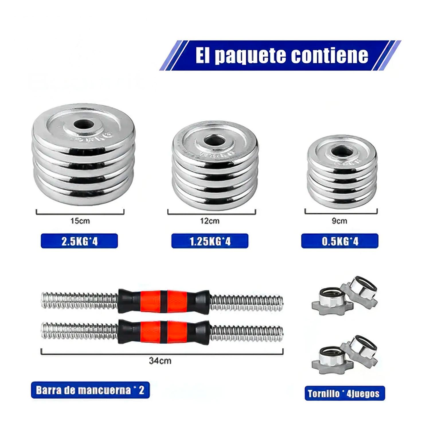 SET DE MANCUERNAS CROMADAS AJUSTABLES 20 KG MALETIN COLOR CROMADO BOOST FITNESS - 5