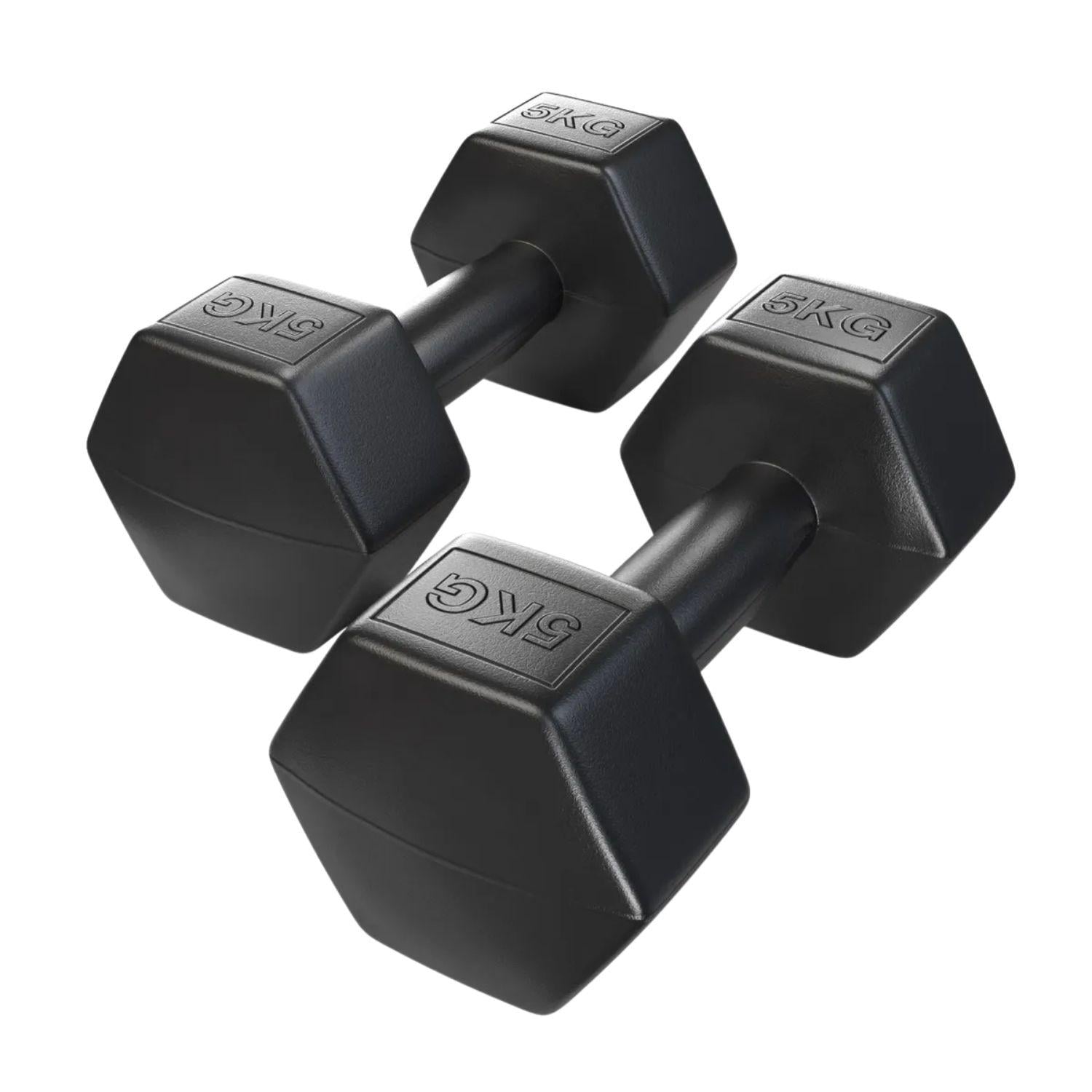 PAR MANCUERNAS HEXAGONALES CAUCHO 5 KG BOOST FITNESS - NEGRO - 1
