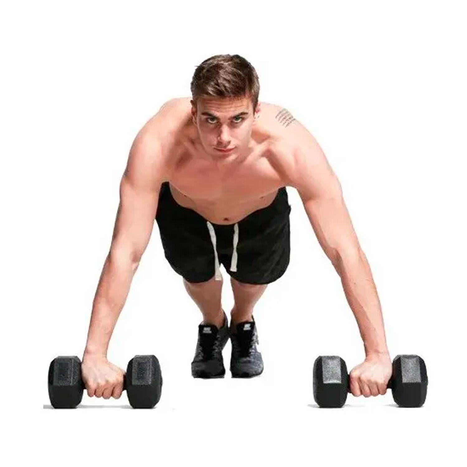 PAR MANCUERNAS HEXAGONALES CAUCHO 10 KG BOOST FITNESS - NEGRO - 2