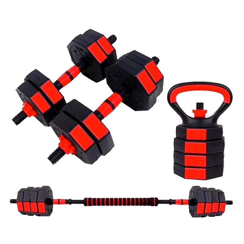 MANCUERNAS AJUSTABLES SET 10KG 3 EN 1 + BARRA + KETTLEBELL BOOST FITNESS - 1