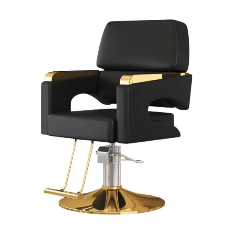SILLON BARBERIA ERGONOMICO ALTURA AJUSTABLE NEGRO DORADO - 1