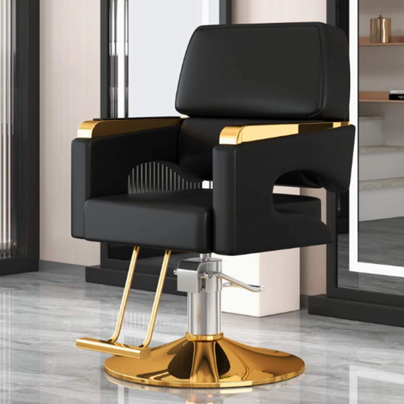 SILLON BARBERIA ERGONOMICO ALTURA AJUSTABLE NEGRO DORADO - 2