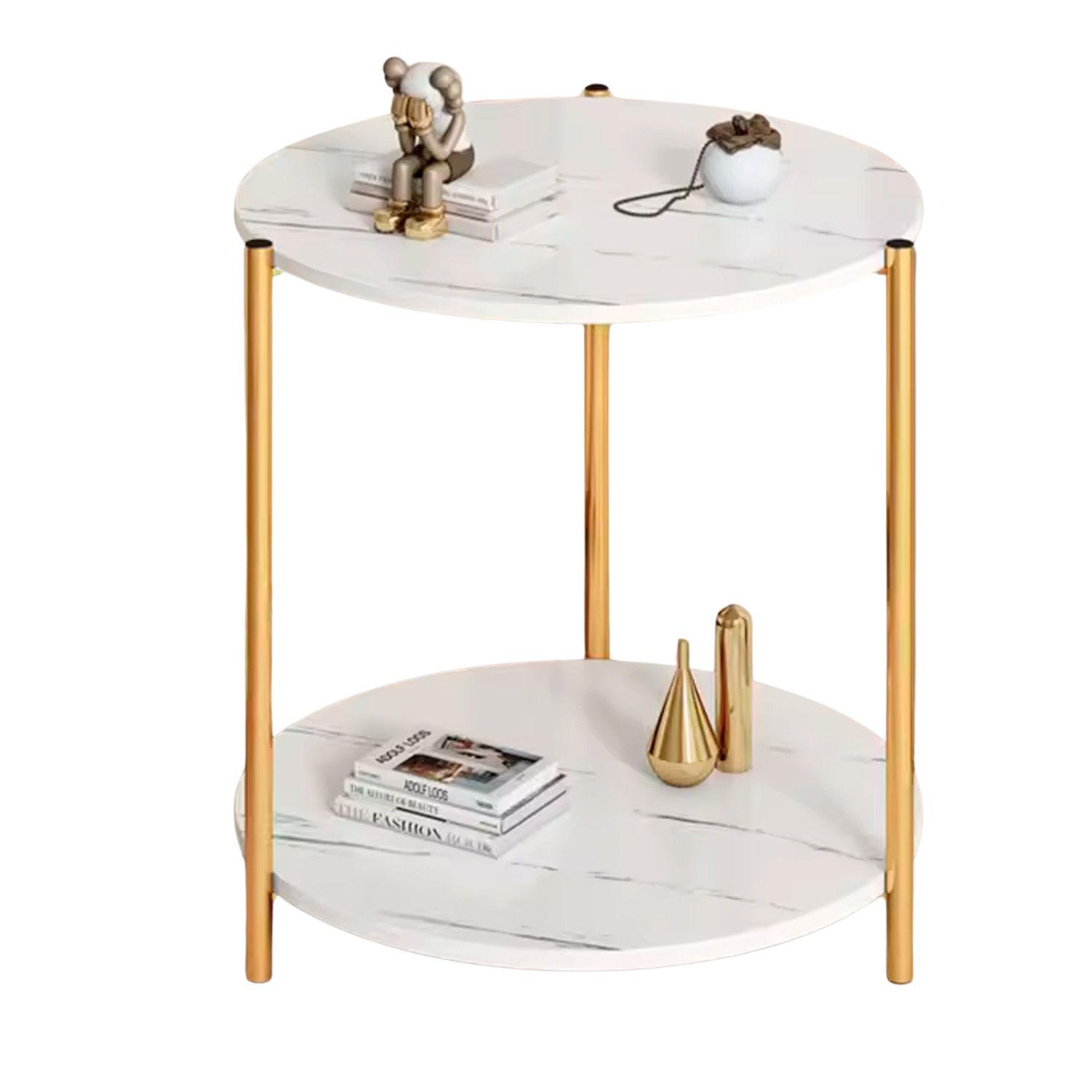 MESA LATERAL REDONDA DISEÑO MARMOL 40CM CHIC HOME - BLANCO - 1