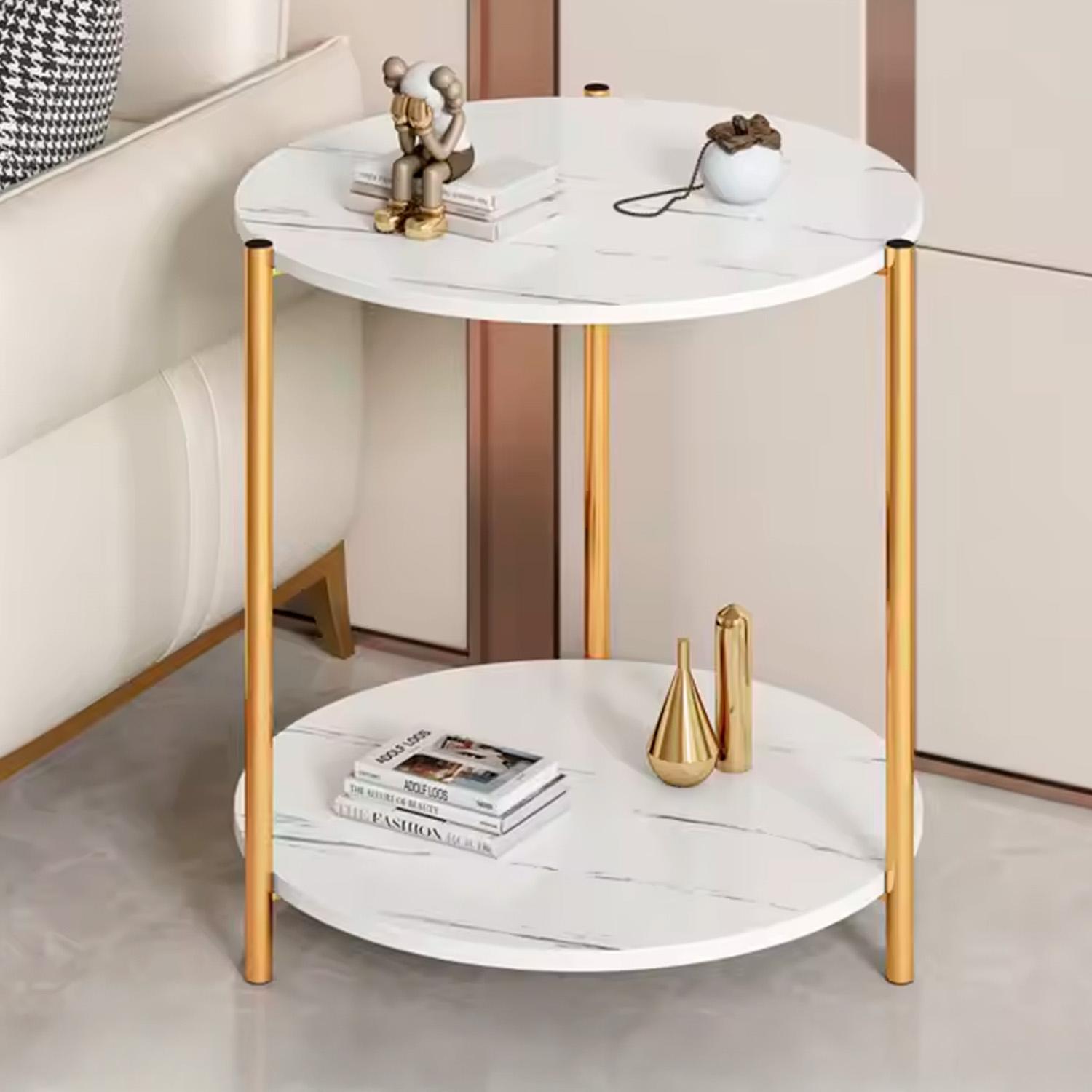 MESA LATERAL REDONDA DISEÑO MARMOL 40CM CHIC HOME - BLANCO - 2