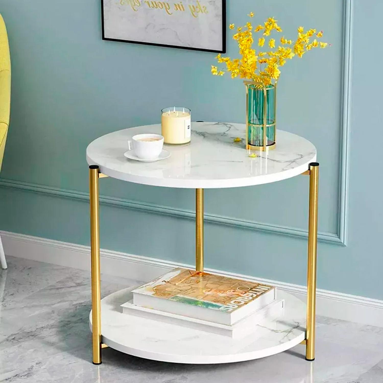 MESA LATERAL REDONDA DISEÑO MARMOL 40CM CHIC HOME - BLANCO - 3