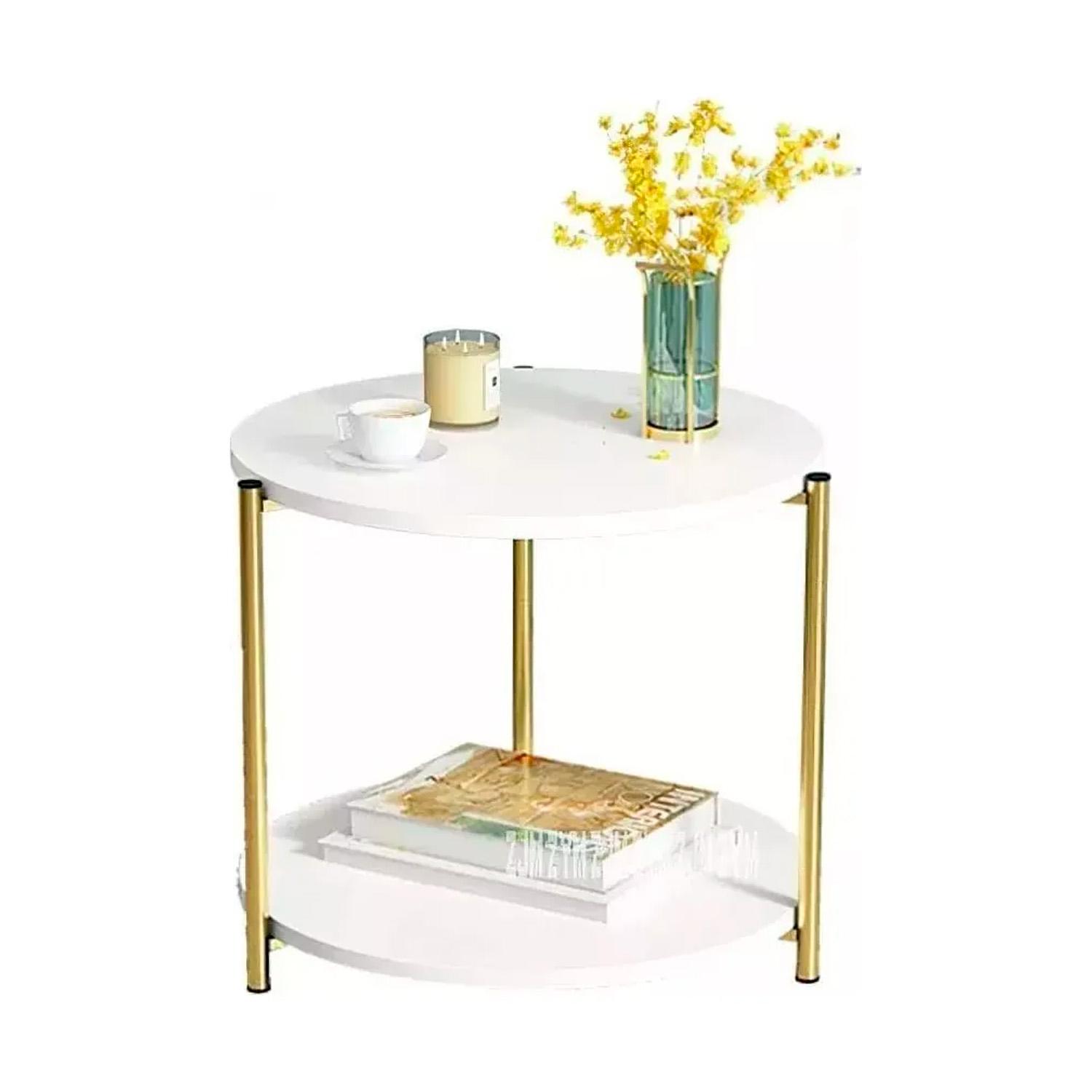 MESA LATERAL REDONDA DISEÑO MARMOL 40CM CHIC HOME - BLANCO - 4