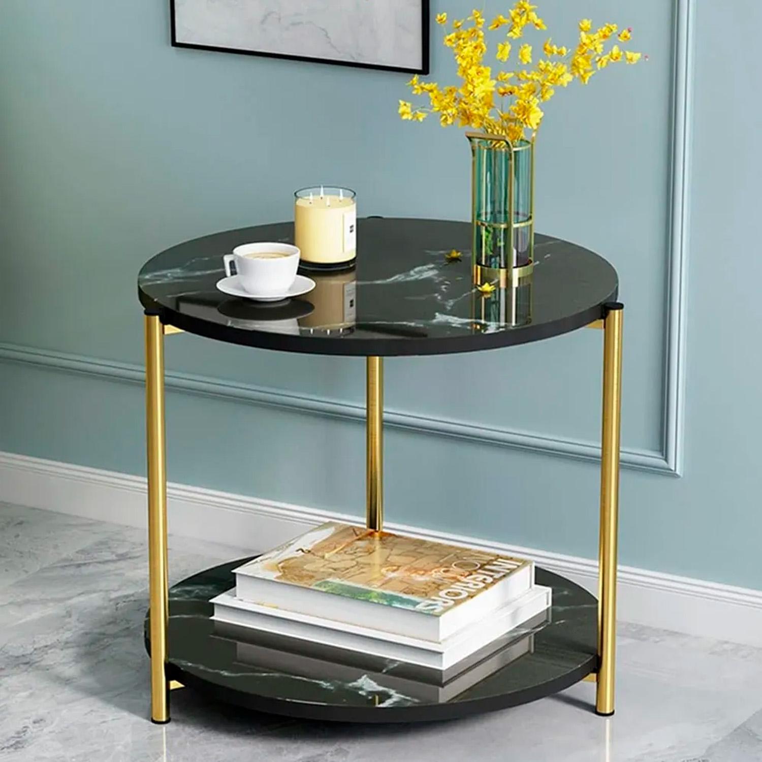 MESA LATERAL REDONDA DISEÑO MARMOL 40CM CHIC HOME - BLANCO - 4