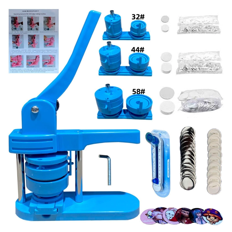MAQUINA DE CHAPITAS + PRENSA MATRIZ DE 58MM + 100 CHAPITAS + CORTADOR - AZUL - 5