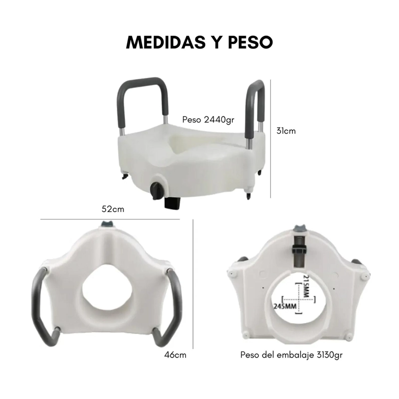 ALZA BAÑO WC CON APOYA BRAZOS COLOR BLANCO - 8