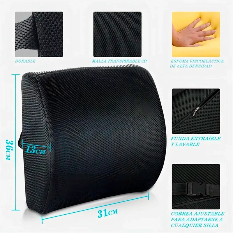 COJIN SOPORTE ESPALDA CORRECTOR LUMBAR - NEGRO - 7