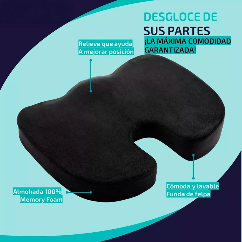 COJIN MEMORIA LUMBAR ORTOPEDICO PARA ASIENTO SILLA - NEGRO - 3