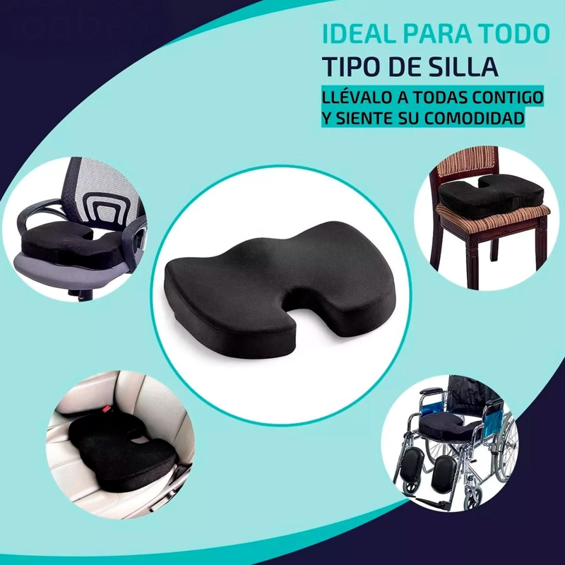 COJIN MEMORIA LUMBAR ORTOPEDICO PARA ASIENTO SILLA - NEGRO - 6