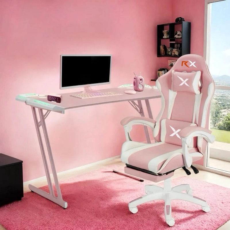 ESCRITORIO GAMER ROSA CON ILUMINACION RGB 120CM VIDEOJUEGO CHIC HOME - 2