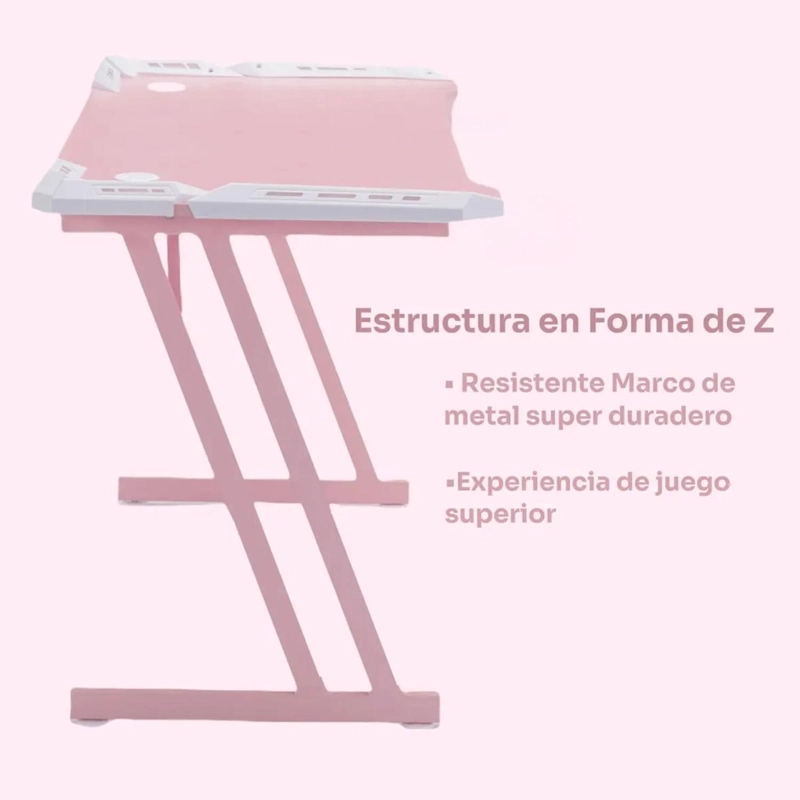 ESCRITORIO GAMER ROSA CON ILUMINACION RGB 120CM VIDEOJUEGO CHIC HOME - 3