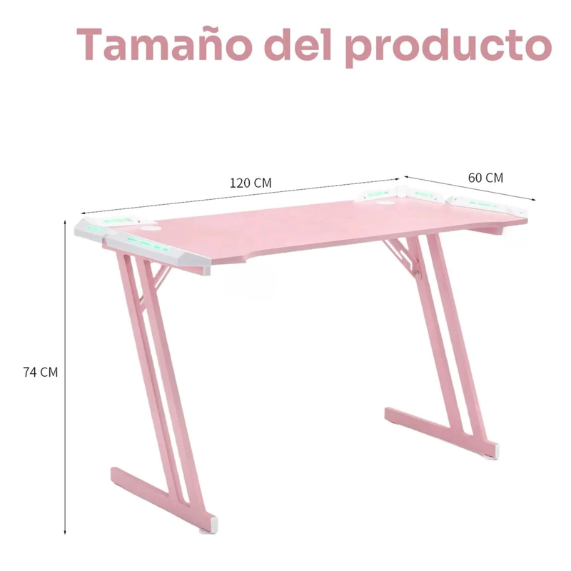 ESCRITORIO GAMER ROSA CON ILUMINACION RGB 120CM VIDEOJUEGO CHIC HOME - 4