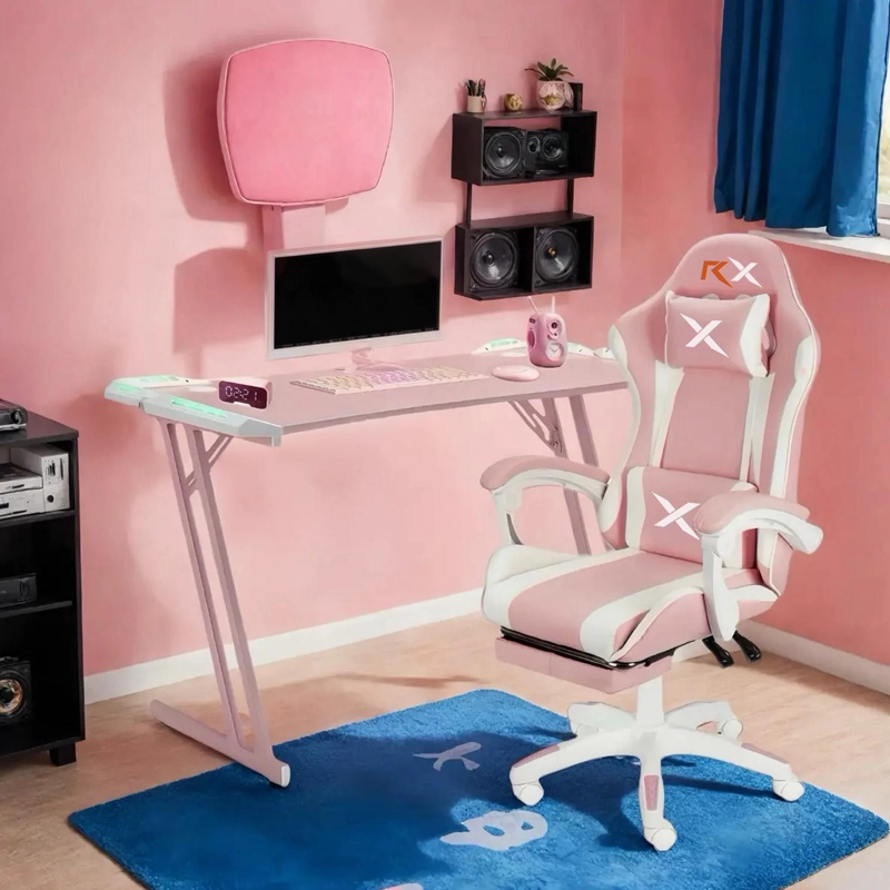 ESCRITORIO GAMER ROSA CON ILUMINACION RGB 120CM VIDEOJUEGO CHIC HOME - 5