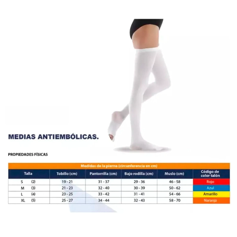 MEDIAS ANTIEMBOLICAS COMPRESION TALLAS S M L XL NOVACURE - BLANCO - M - 7