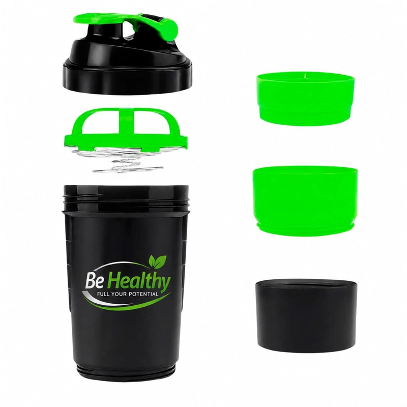 VASO SHAKER DE PROTEINA 3 EN 1  DE 550 ML CON COMPARTIMIENTOS BE HEALTHY - 3