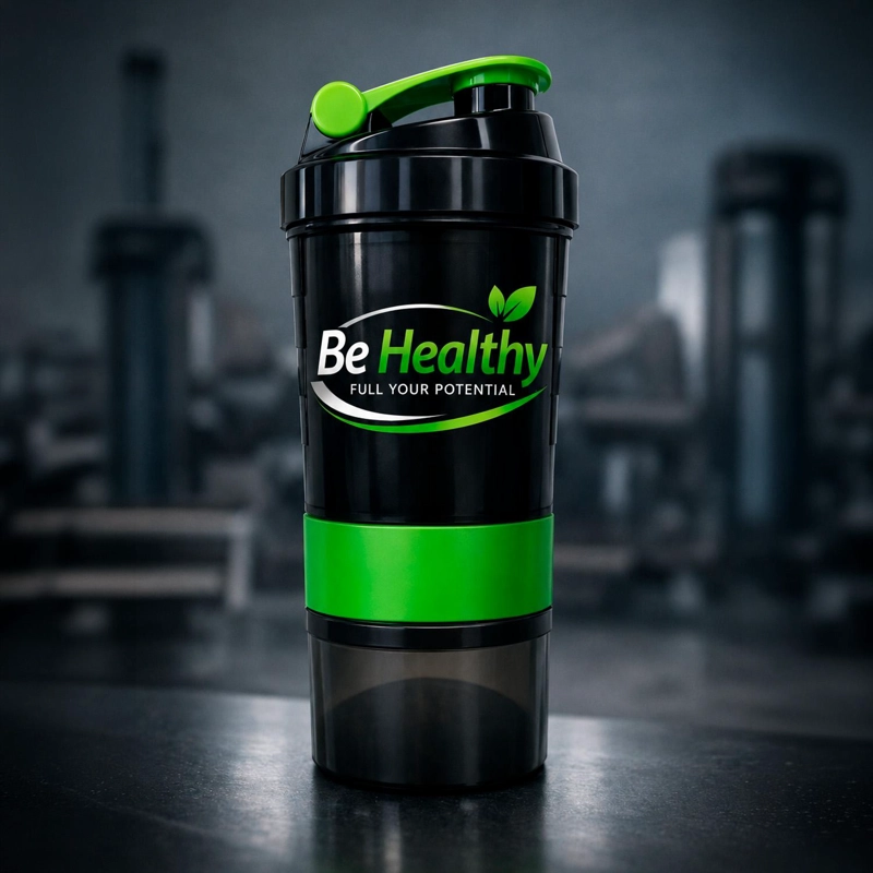 VASO SHAKER DE PROTEINA 3 EN 1  DE 550 ML CON COMPARTIMIENTOS BE HEALTHY - 6