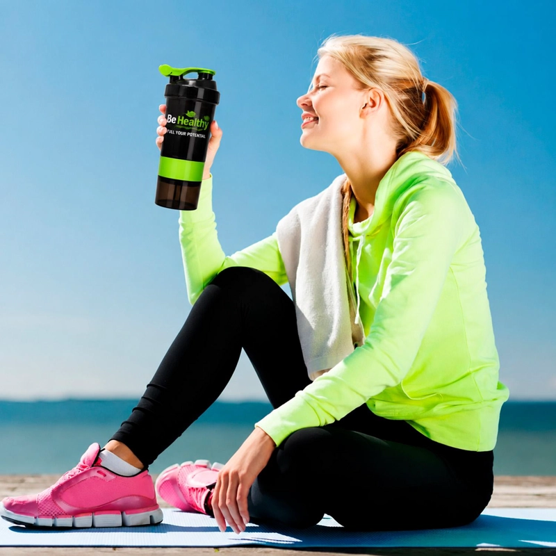 VASO SHAKER DE PROTEINA 3 EN 1  DE 550 ML CON COMPARTIMIENTOS BE HEALTHY - 8