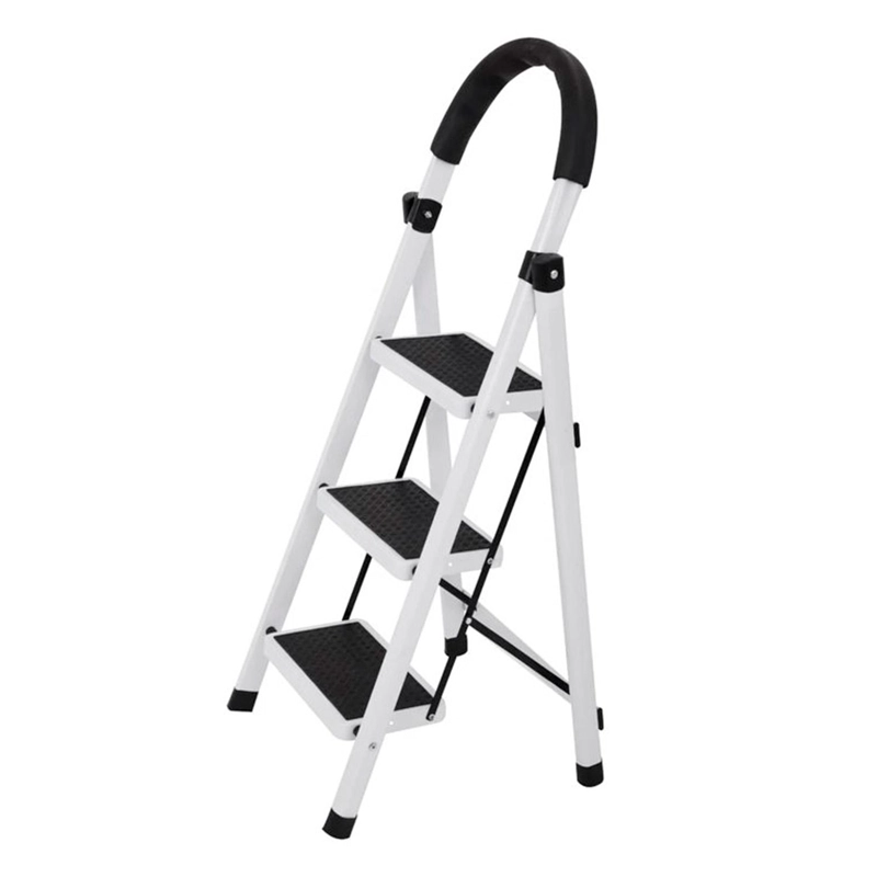 ESCALERA 3 PELDAÑOS PLEGABLE METALICA ANTIDESLIZANTE - BLANCO - 1