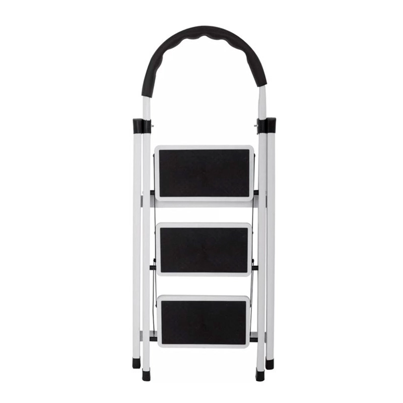 ESCALERA 3 PELDAÑOS PLEGABLE METALICA ANTIDESLIZANTE - BLANCO - 3