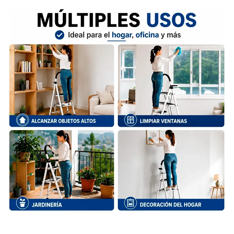 ESCALERA 3 PELDAÑOS PLEGABLE METALICA ANTIDESLIZANTE - BLANCO - 6