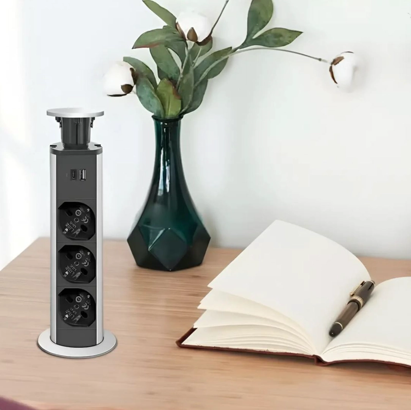 TORRE ENCHUFE GRIS 60MM CHILENO 3 ORIFICIOS (3 ENCHUFES + USB-C) - 4