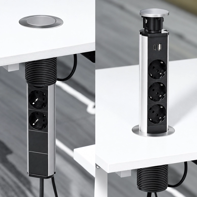 TORRE ENCHUFE GRIS 60MM CHILENO 3 ORIFICIOS (3 ENCHUFES + USB-C) - 5