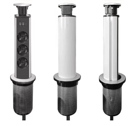 TORRE ENCHUFE GRIS 60MM CHILENO 3 ORIFICIOS (3 ENCHUFES + USB-C) - 6