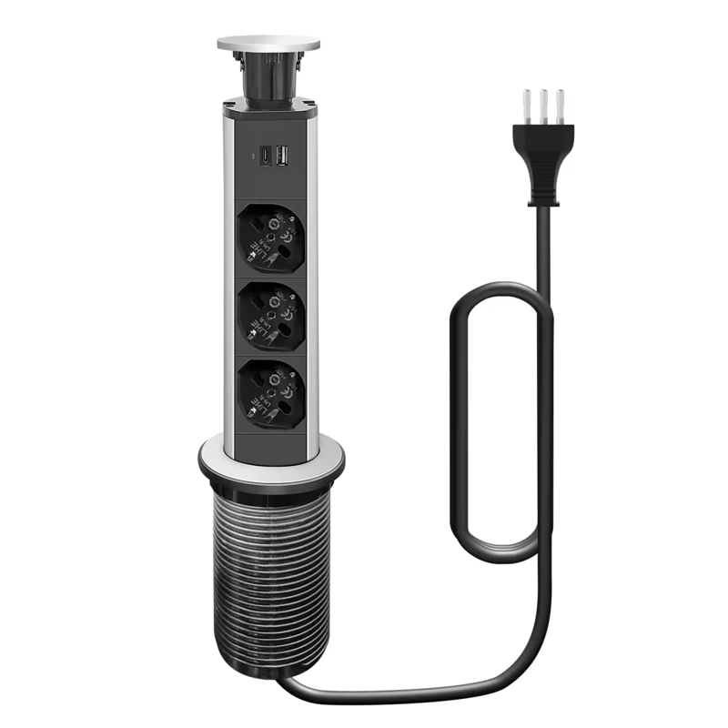 TORRE ENCHUFE GRIS 60MM CHILENO 3 ORIFICIOS (3 ENCHUFES + USB-C) - 7