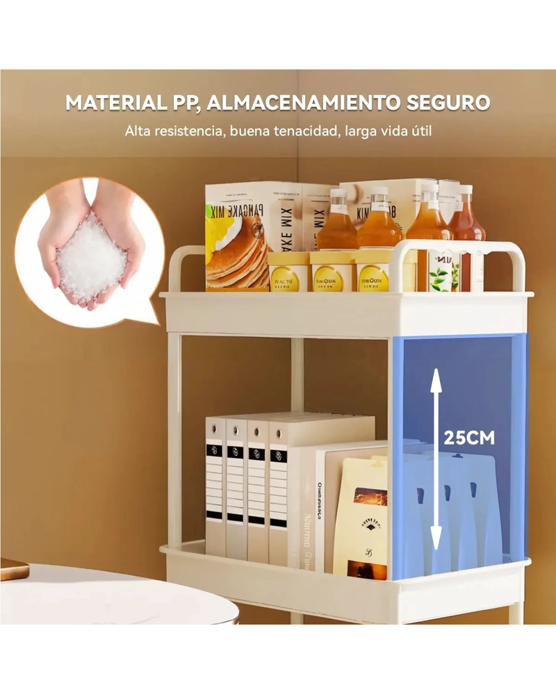 CARRITO ORGANIZADOR CON RUEDAS 4 NIVELES ESTANTE ABS BLANCO - 2