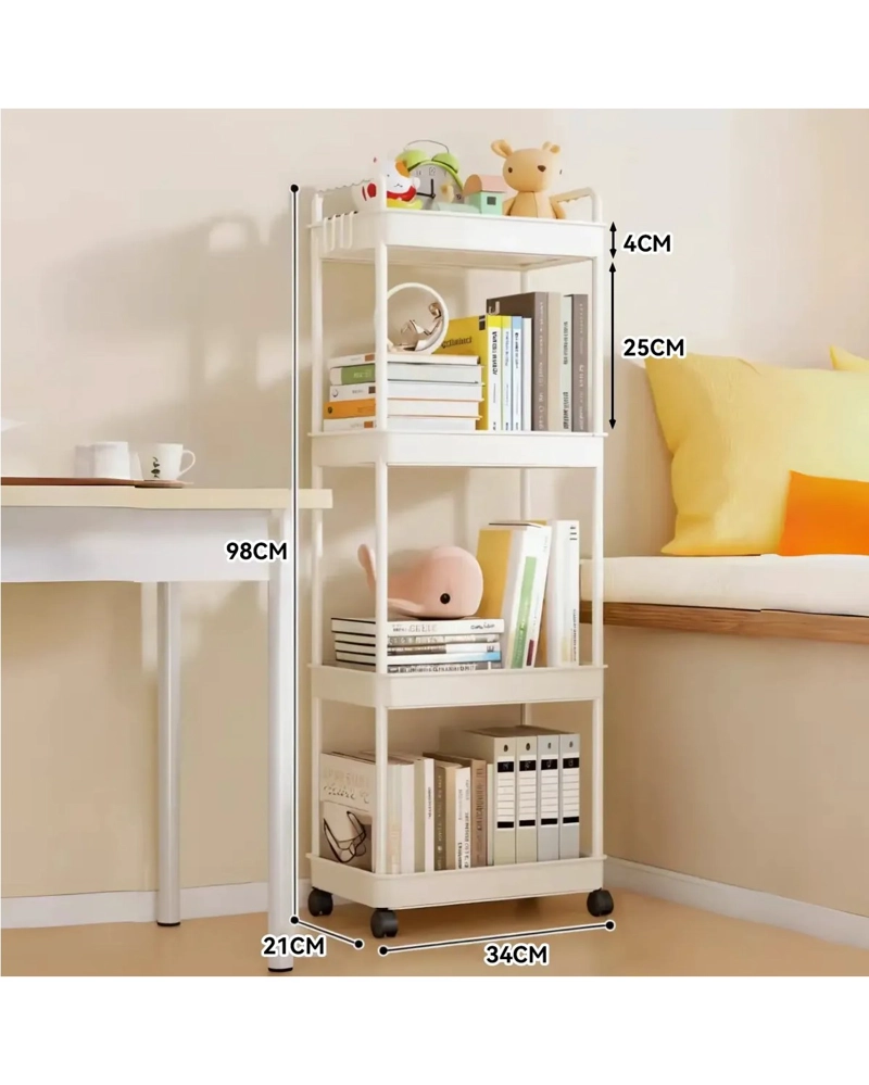 CARRITO ORGANIZADOR CON RUEDAS 4 NIVELES ESTANTE ABS BLANCO - 3