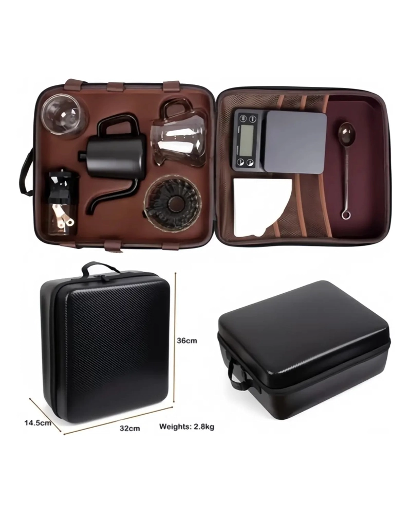 SET PARA CAFE  MANUAL DE 9 PIEZAS, CON CAFETERA Y MOLINILLO PARA VIAJE - 4