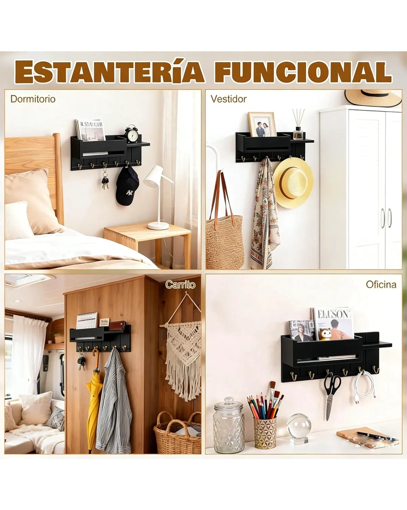 PORTALLAVES ORGANIZADOR PERCHERO REPISA MODERNO DE PARED - 2