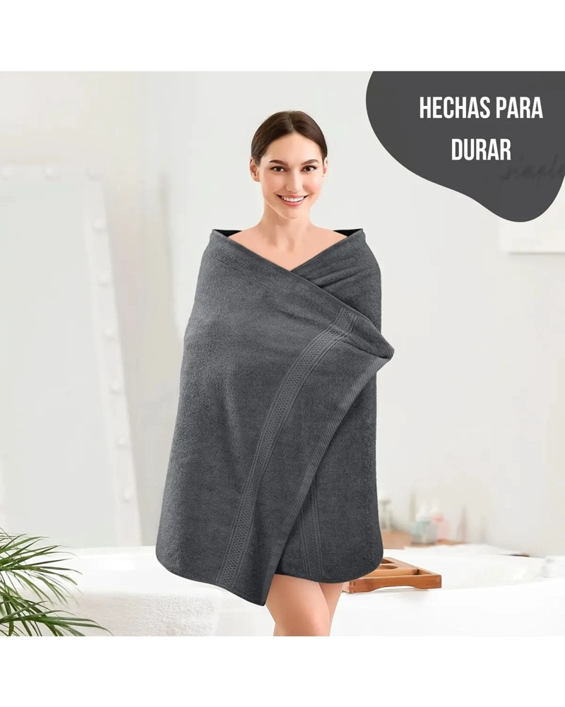 SET 4 TOALLAS DE BAÑO CUERPO TOALLON 100% ALGODON 500 GR/M2 140X70 CM GRANDES - 3
