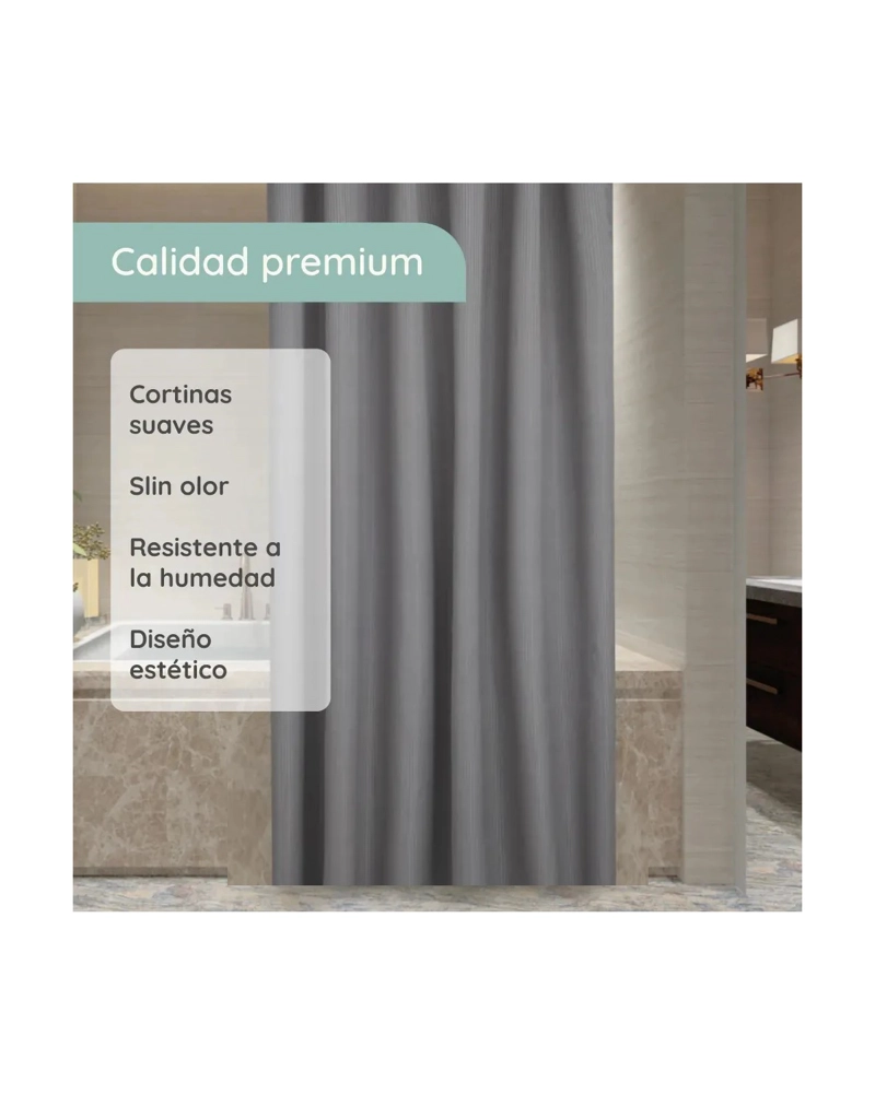 CORTINA BAÑO DUCHA CON IMAN Y FORRO GRIS - 2