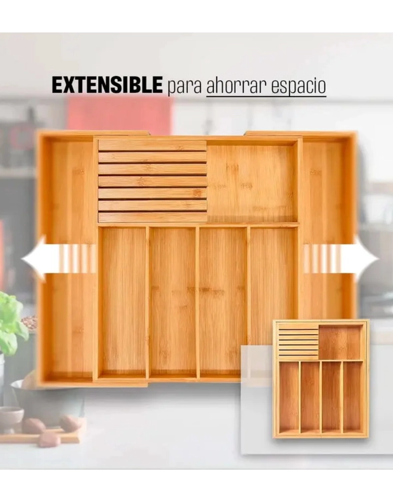 ORGANIZADOR DE CUBIERTOS BAMBU AJUSTABLE 7 COMPARTIMENTOS - 3