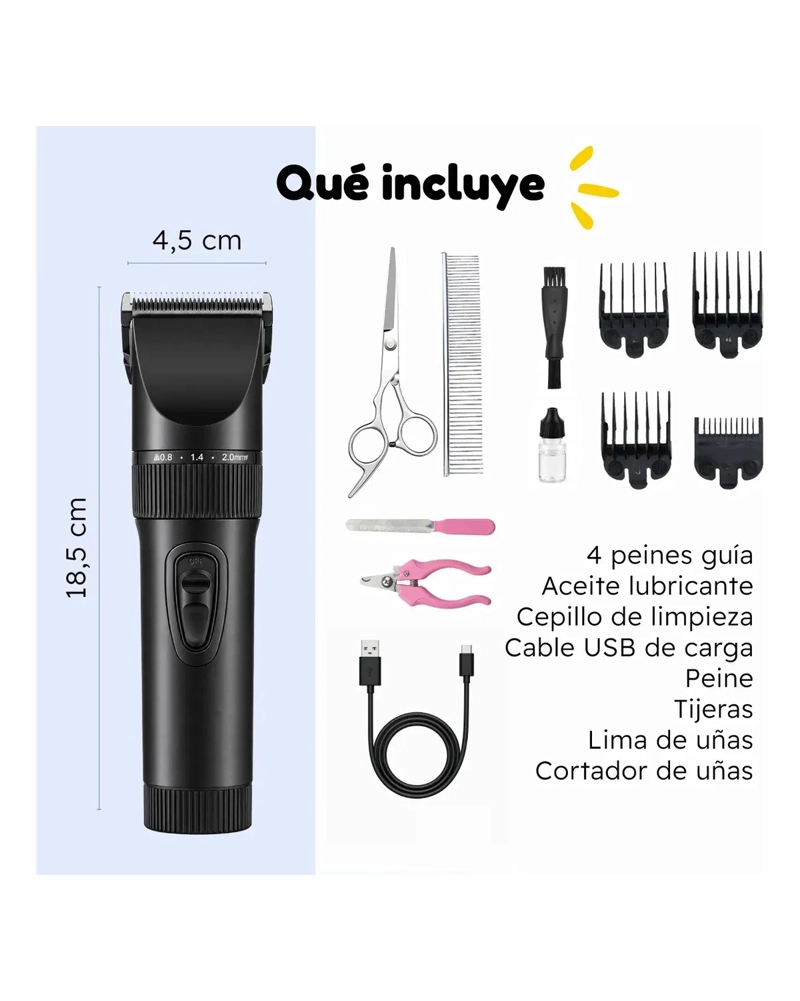 MAQUINA CORTA PELO MASCOTAS PERRO GATO KIT COMPLETO - NEGRO - 4