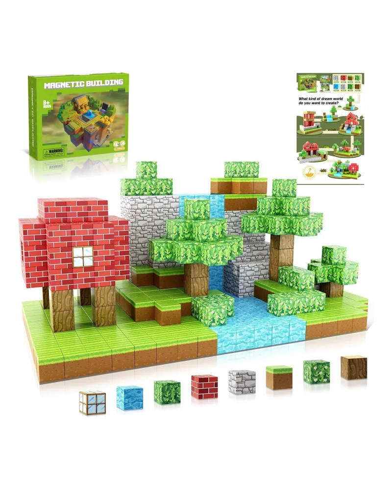JUGUETE BLOQUES MAGNE TTICOS MINECRAFT 64PCS CON 2LEGO MUÑECA CANTIDAD DE PIEZAS 64 - 1