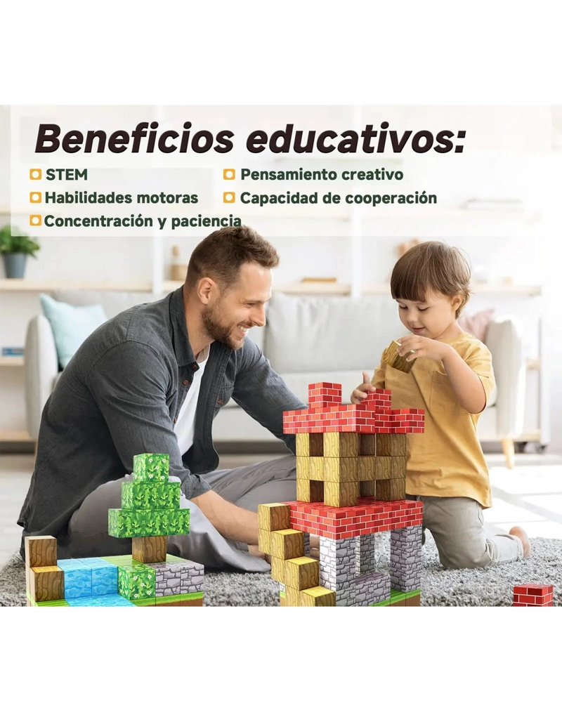 JUGUETE BLOQUES MAGNE TTICOS MINECRAFT 64PCS CON 2LEGO MUÑECA CANTIDAD DE PIEZAS 64 - 4