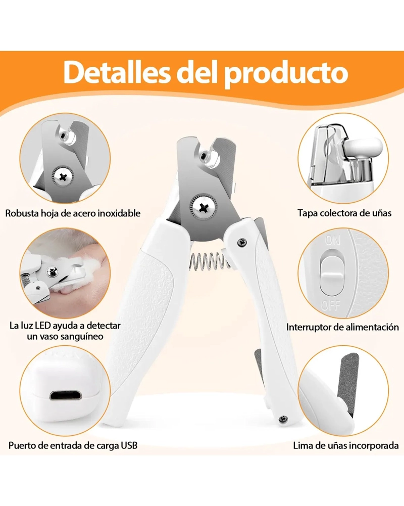 PROFESIONAL CORTA UÑAS CON LUZ LED Y LIMA PARA PERROS GATOS - 3